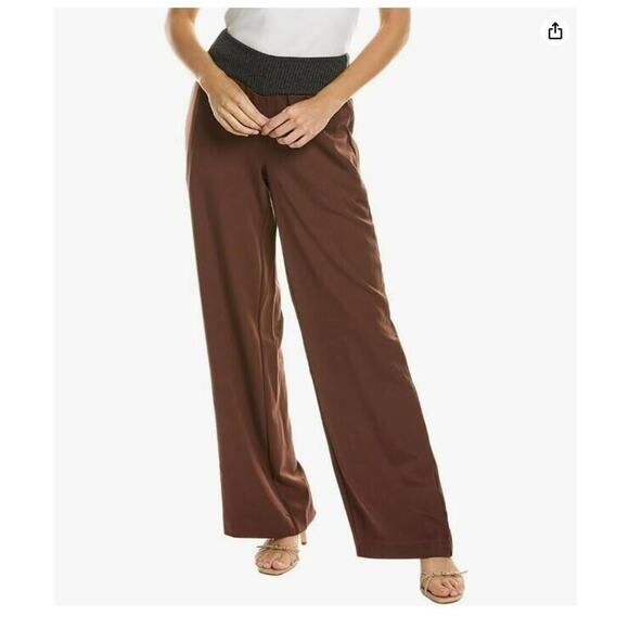 New WeWoreWhat Women's Low Rise V Pant Suiting Twill Cacao/Black Large MSRP $118
